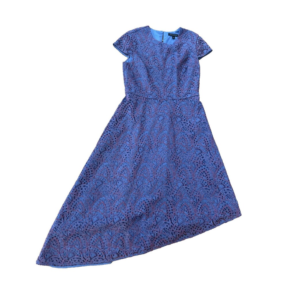 Banana Republic Dress Size 6  Eyelet Lace Blue Red Asymmetrical hem